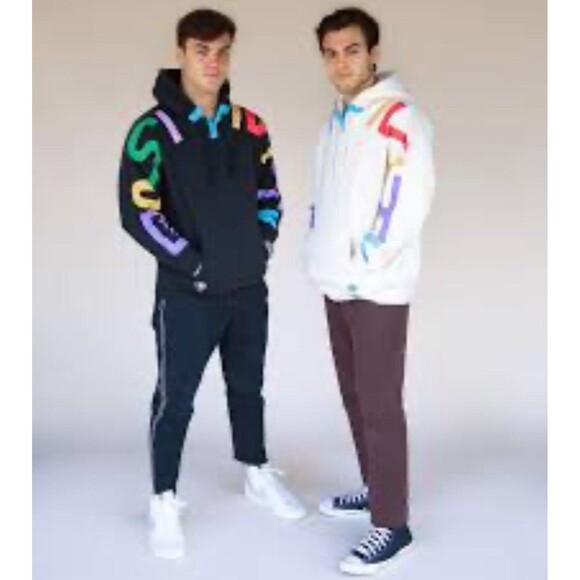 DT‎ Dolan Twins Spread Positivity Hoodie Pockets Black & Multi Unisex Size Small - Picture 1 of 12